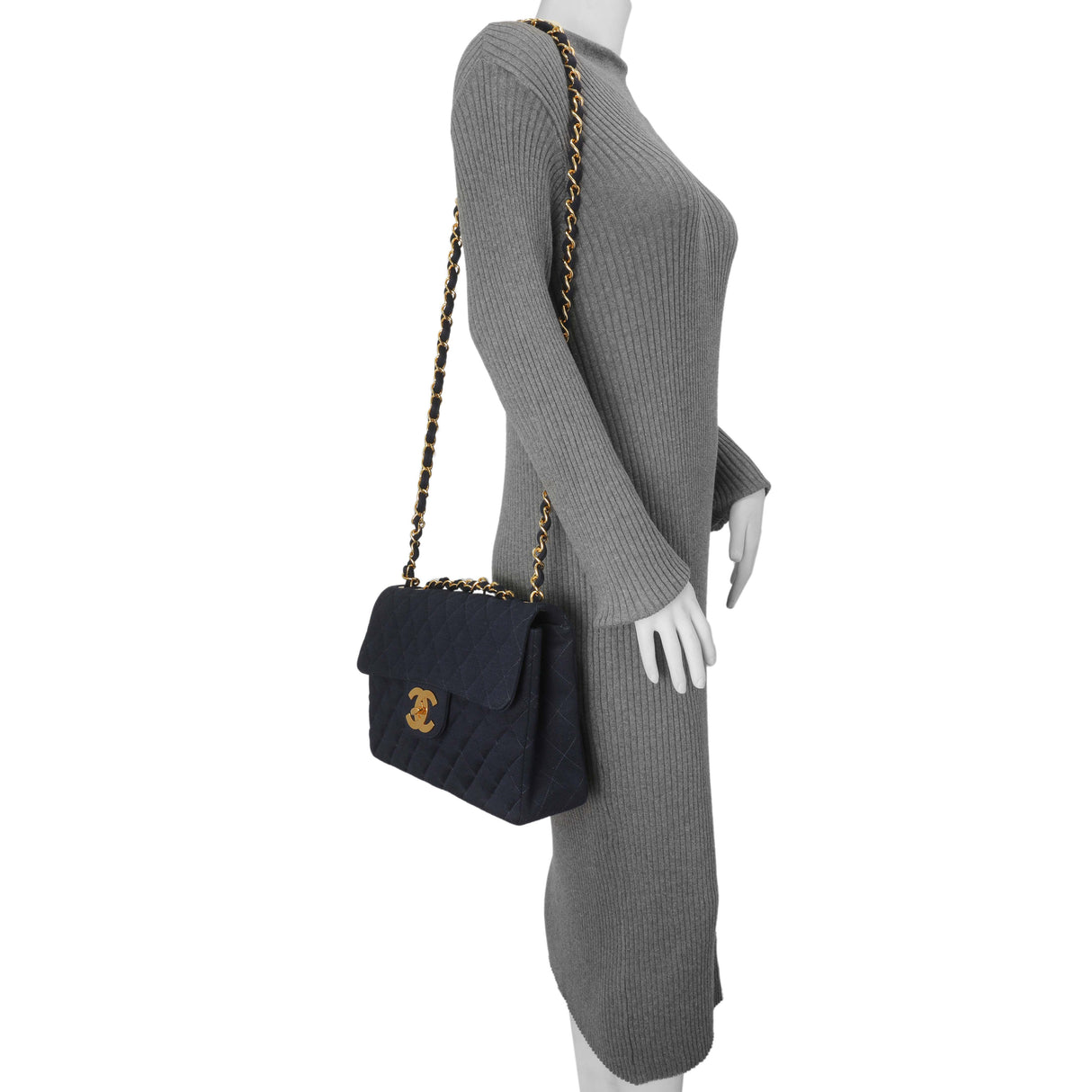 Chanel Navy Jersey XL Jumbo Single Flap Handbags Chanel