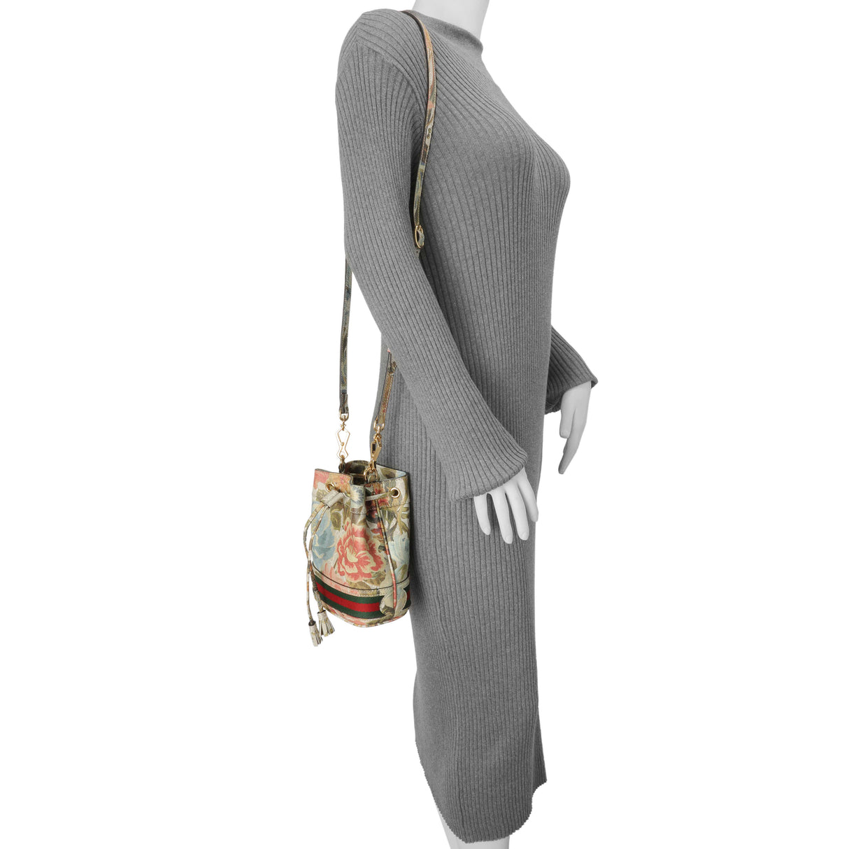 Gucci GG Supreme Monogram Water Flora Web Mini Ophidia Bucket Bag Handbags Gucci