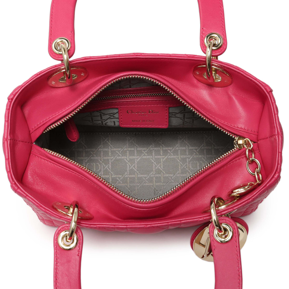 Christian Dior Pink Lambskin Cannage Medium Lady Dior Handbags Christian Dior