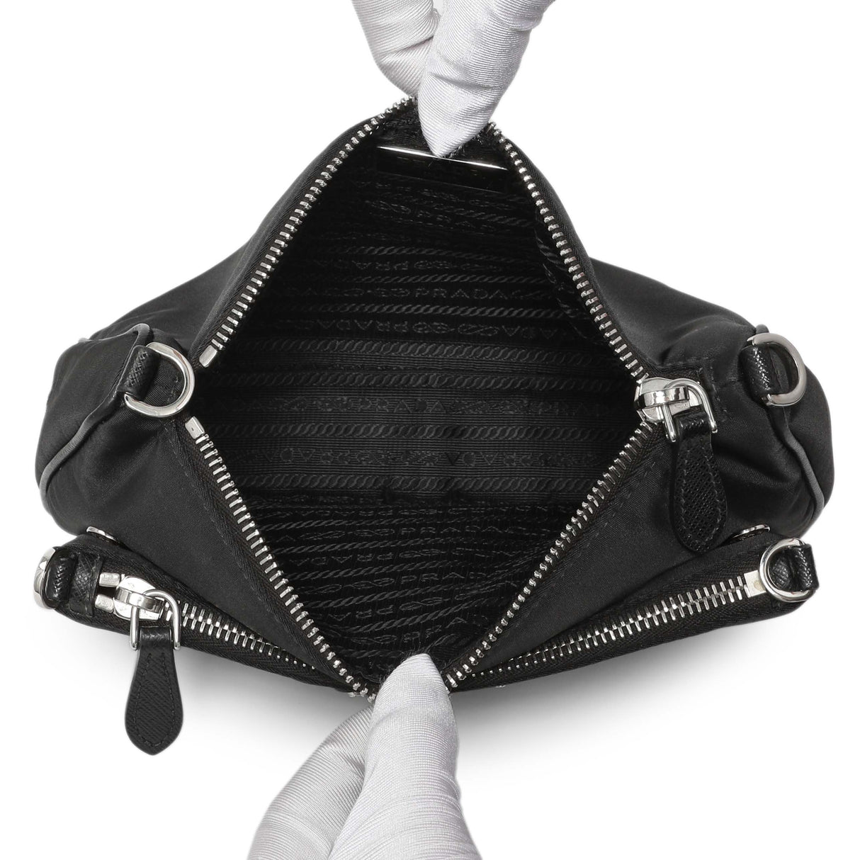Prada Black Re-Nylon Saffiano Double Pouch Shoulder Bag Handbags Prada