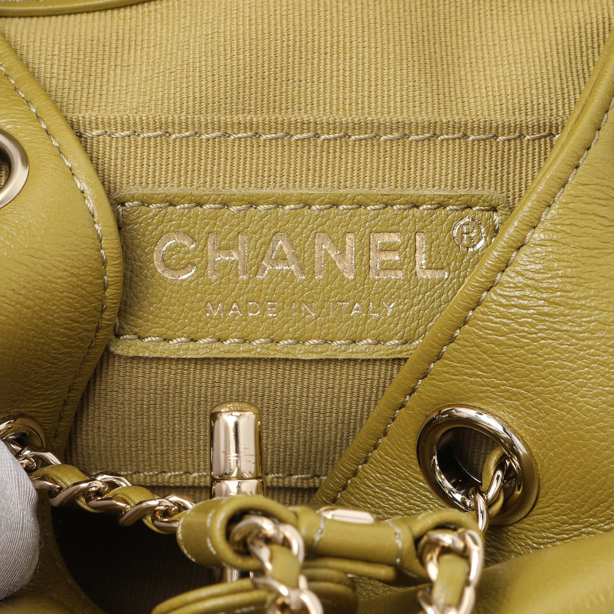 Chanel Olive Green Quilted Lambskin Small Duma Pockets Drawstring Backpack Handbags Chanel