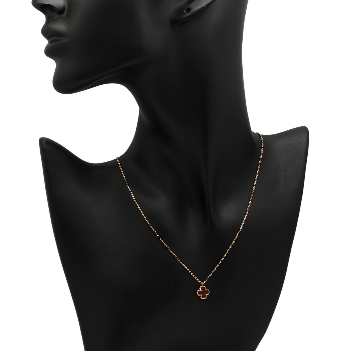 Van Cleef & Arpels 18K Rose Gold Carnelian Sweet Alhambra Pendant Designer Jewellery Van Cleef and Arpels