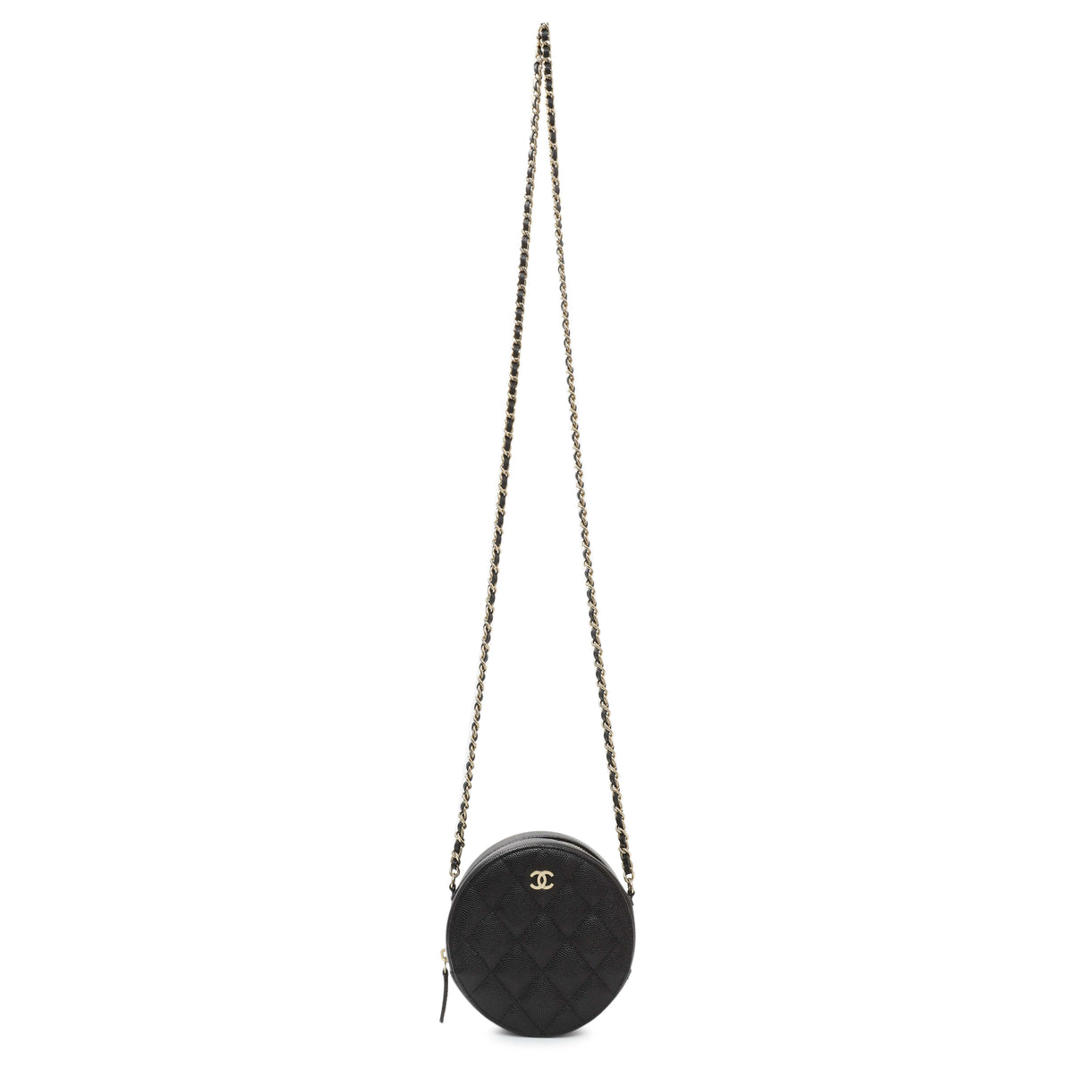 Chanel Black Quilted Caviar Round Clutch With Chain Handbags Chanel