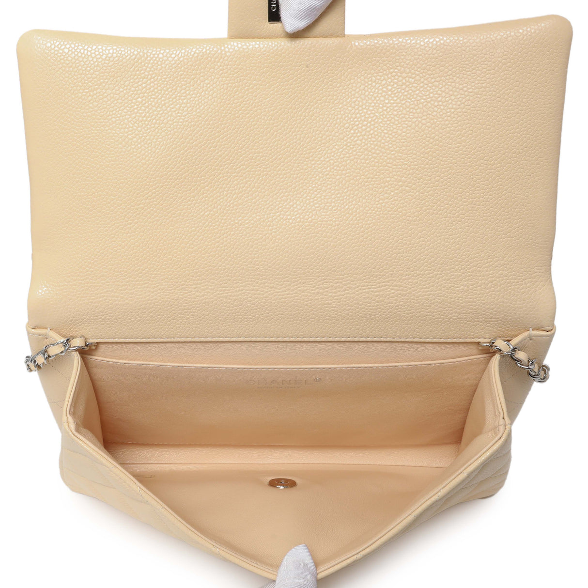 Chanel Beige Quilted Caviar Clutch With Chain Flap Handbags Chanel