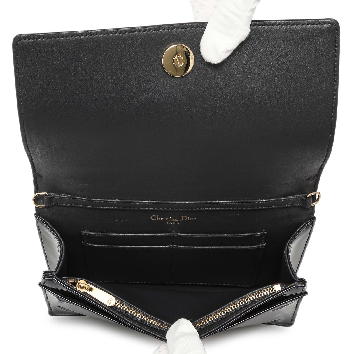 Christian Dior Navy Patent Micro-Cannage Diorama Wallet on Chain Handbags Christian Dior