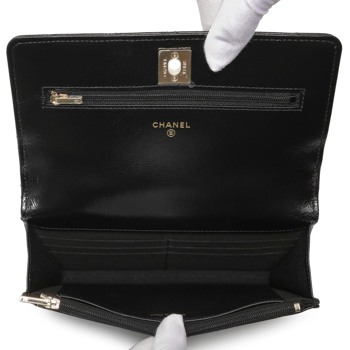 Chanel Black Quilted Crumpled Lambskin Pearl Top Handle Wallet on Chain WOC Handbags Chanel