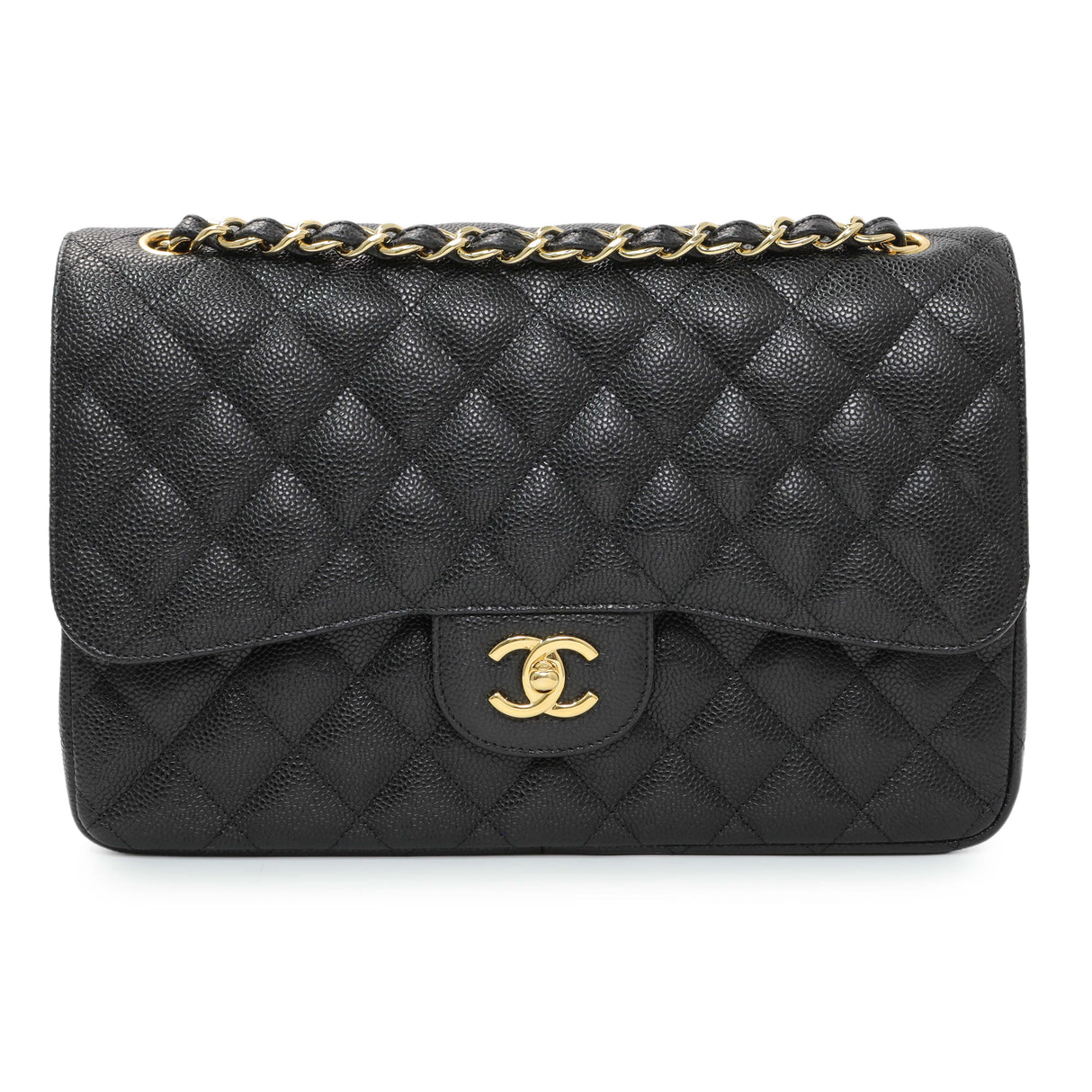 Chanel Black Quilted Caviar Jumbo Classic Double Flap Handbags Chanel