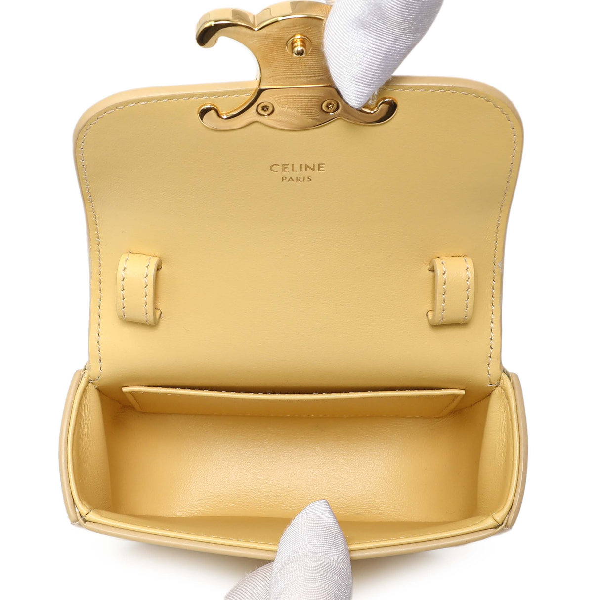 Celine Light Yellow Shiny Calfskin Mini Claude Handbags Celine