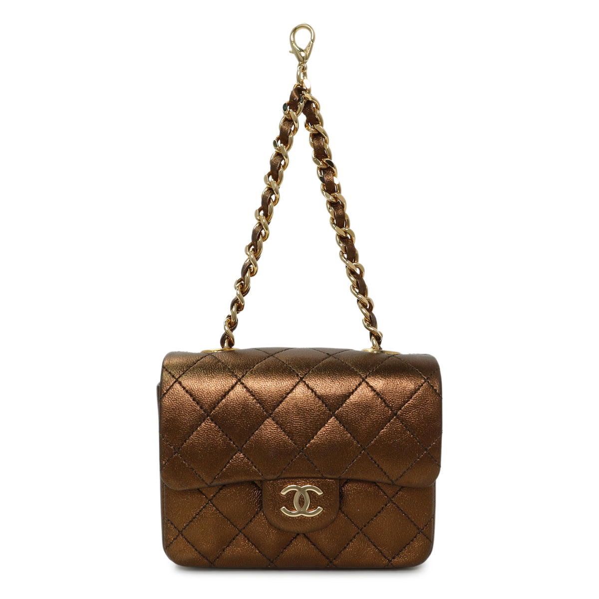 Chanel Metallic Bronze Quilted Micro Flap Bag Charm Accessories Chanel
