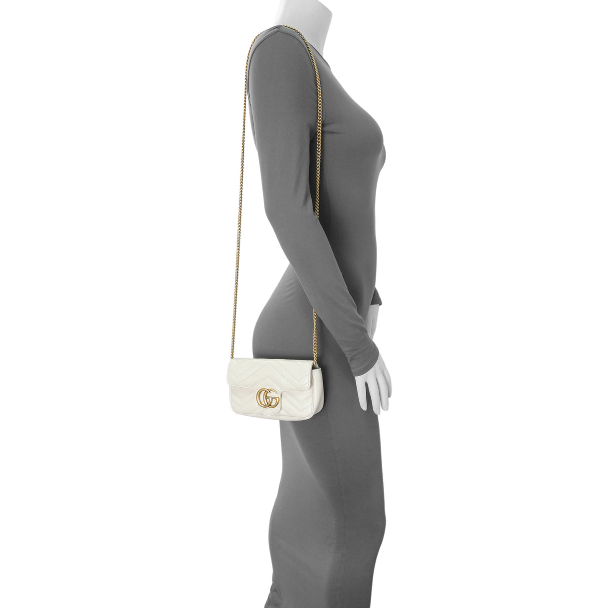Gucci White Calfskin Matelasse Super Mini GG Marmont Shoulder Bag Handbags Gucci