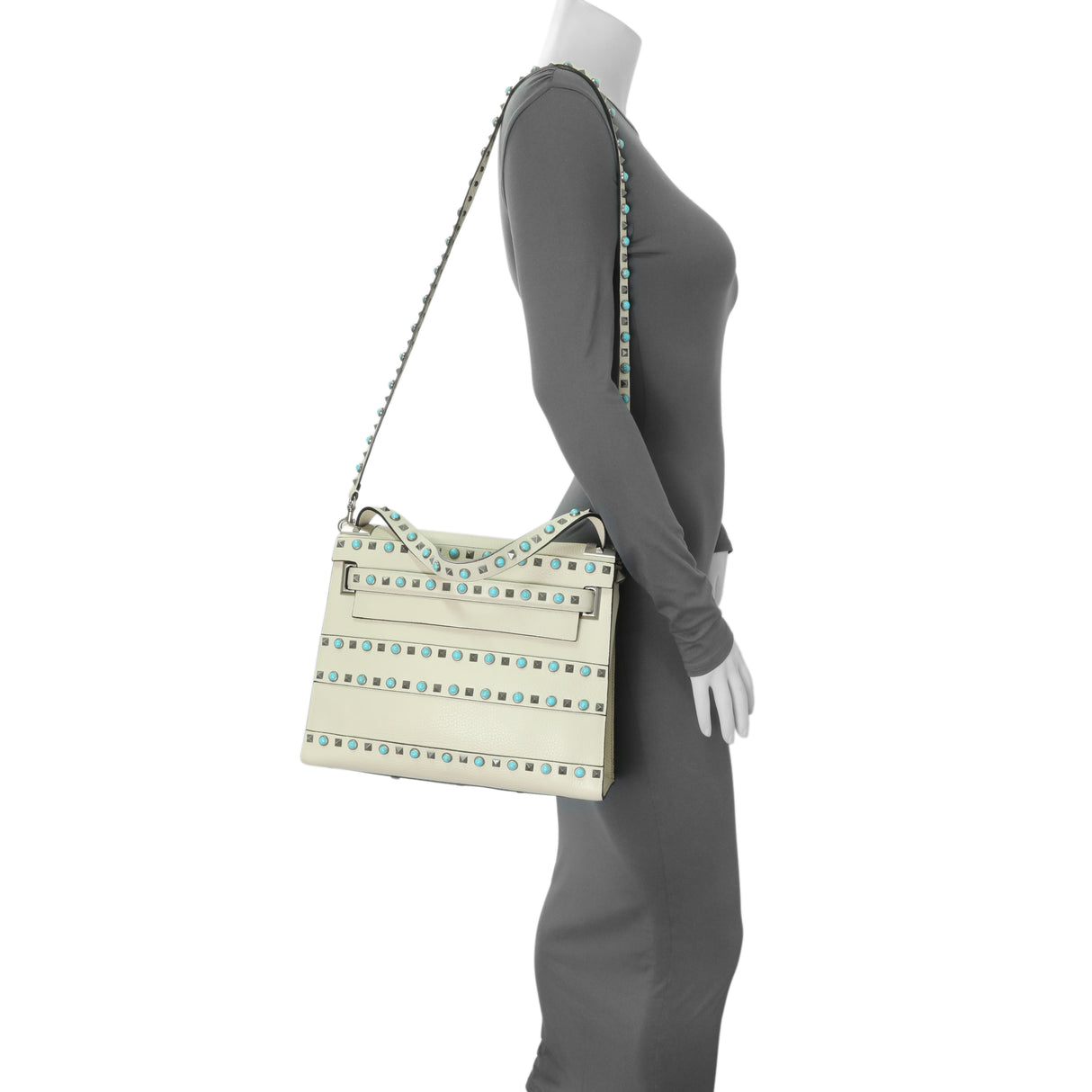 Valentino Ivory Calfskin My Rockstud Rolling Single Handle Bag Handbags Valentino