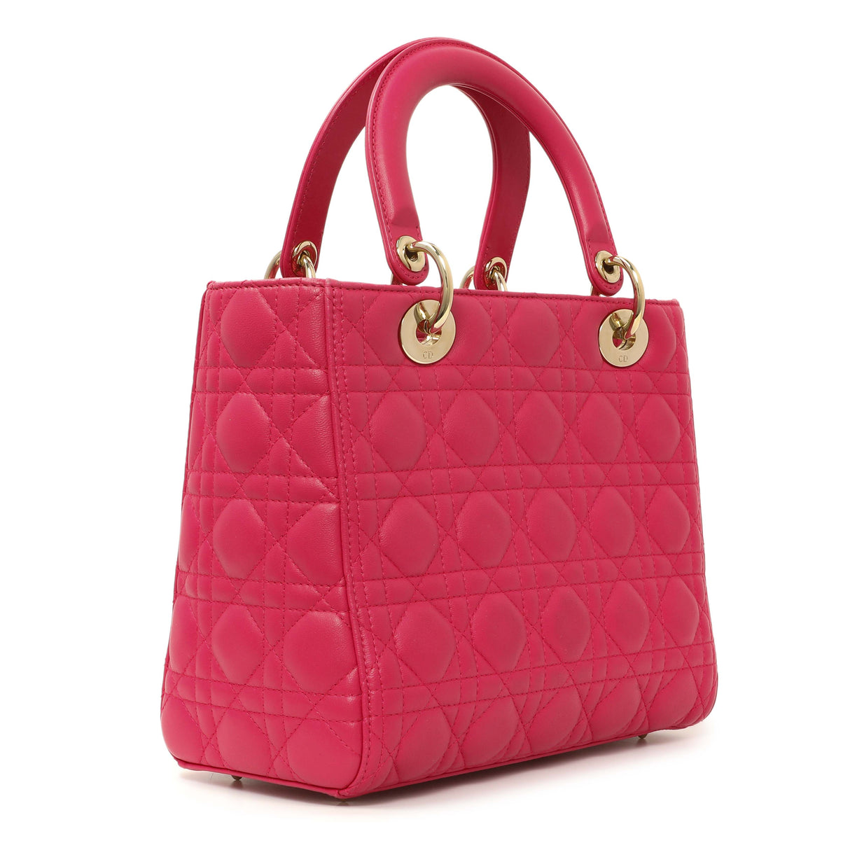 Christian Dior Pink Lambskin Cannage Medium Lady Dior Handbags Christian Dior