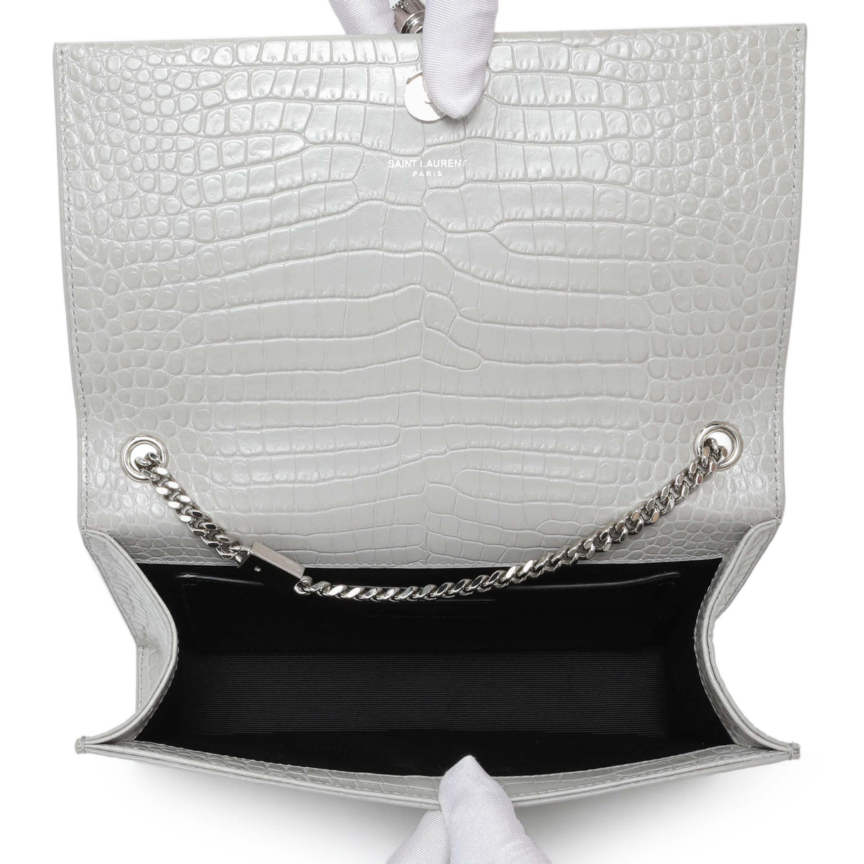 Saint Laurent Crocodile Embossed Calfskin Medium Monogram Kate Tassel Satchel Handbags Saint Laurent