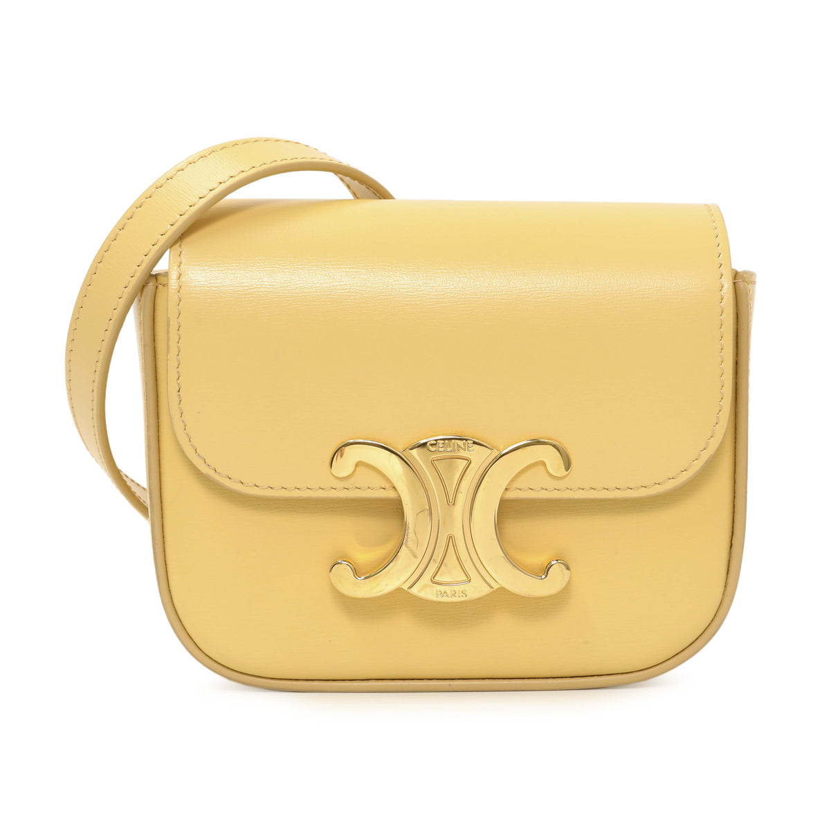 Celine Light Yellow Shiny Calfskin Mini Claude Handbags Celine