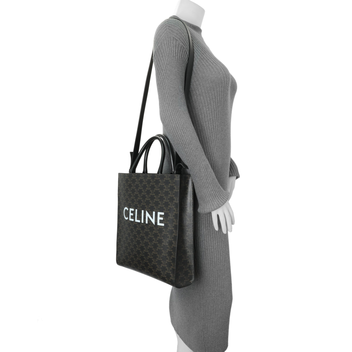 Celine Triomphe Canvas Calfskin Medium Vertical Cabas Handbags Celine