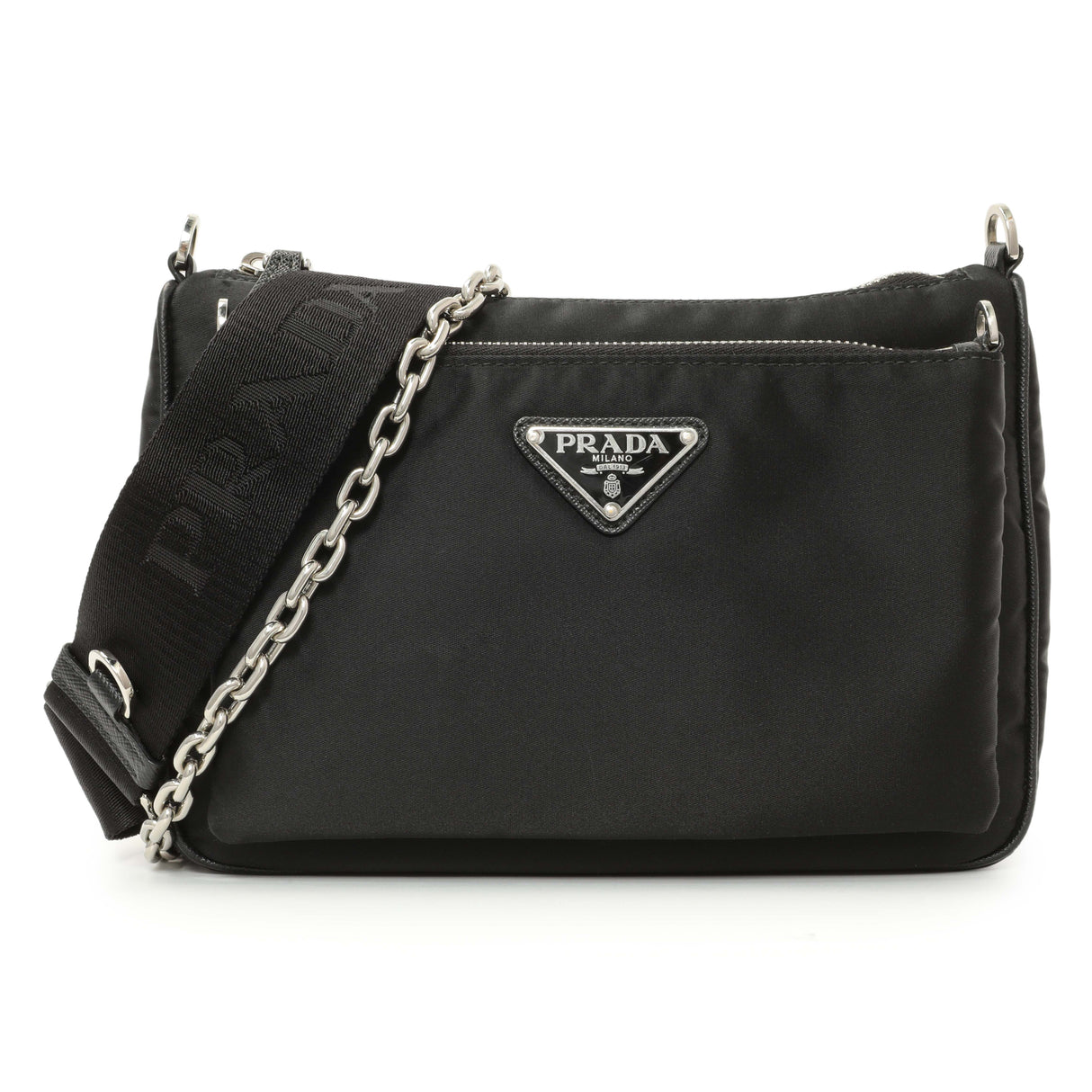 Prada Black Re-Nylon Saffiano Double Pouch Shoulder Bag Handbags Prada