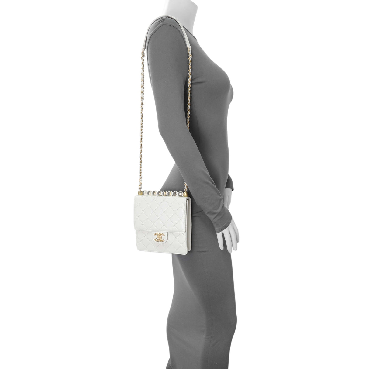 Chanel White Small Chic Pearls Flap Crossbody Bag Handbags Chanel