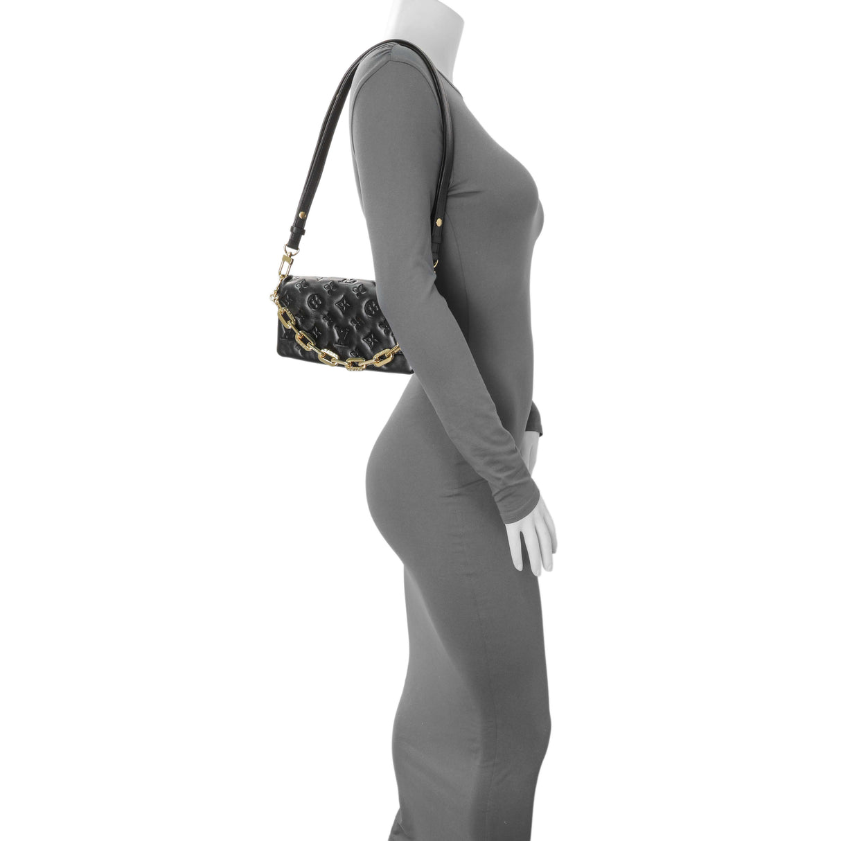 Louis Vuitton Black Lambskin Embossed Monogram Pochette Coussin Crossbody