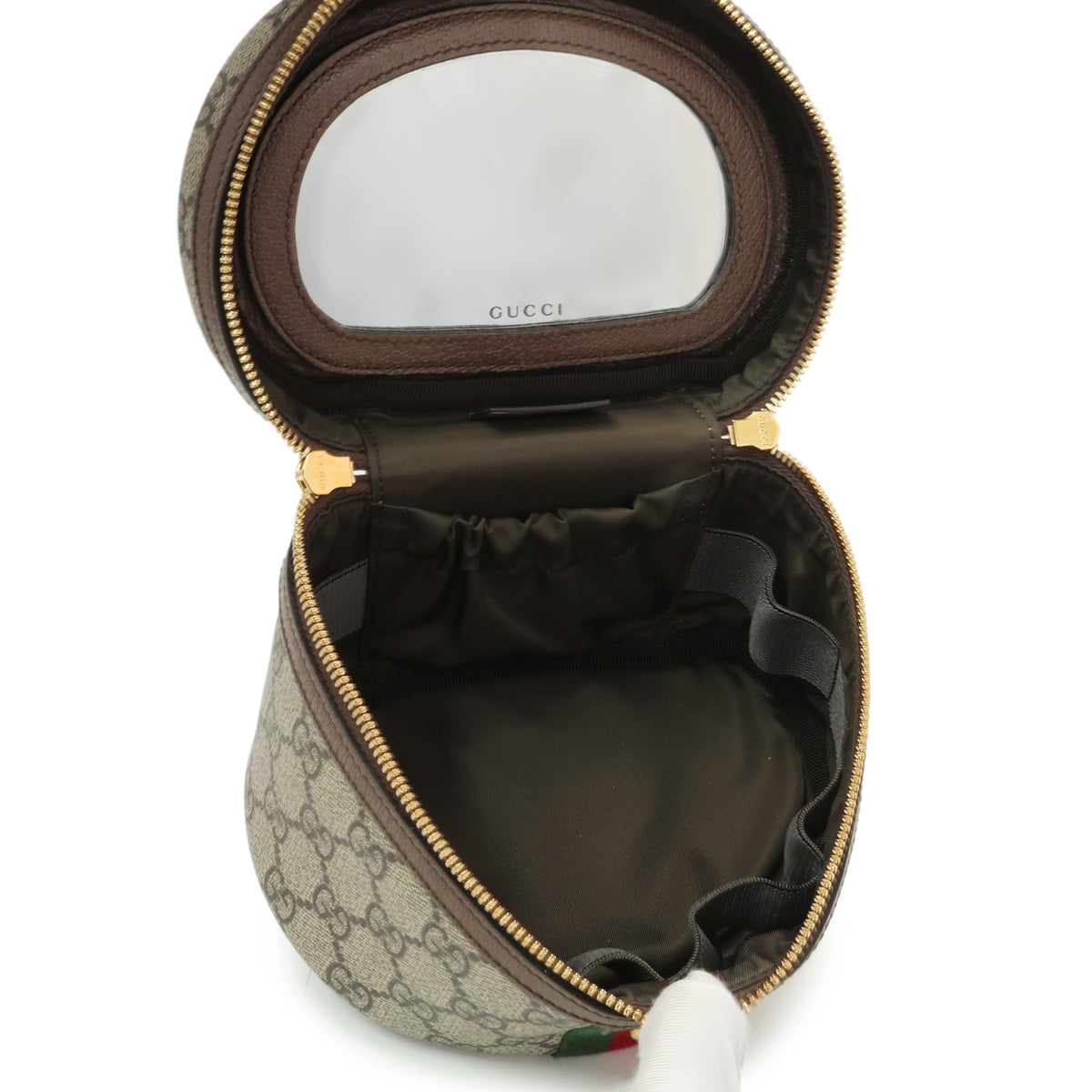 Gucci Beige Ebony New Acero GG Supreme Monogram Textured Calfskin Web Ophidia Vanity Cosmetic Case Accessories Chanel