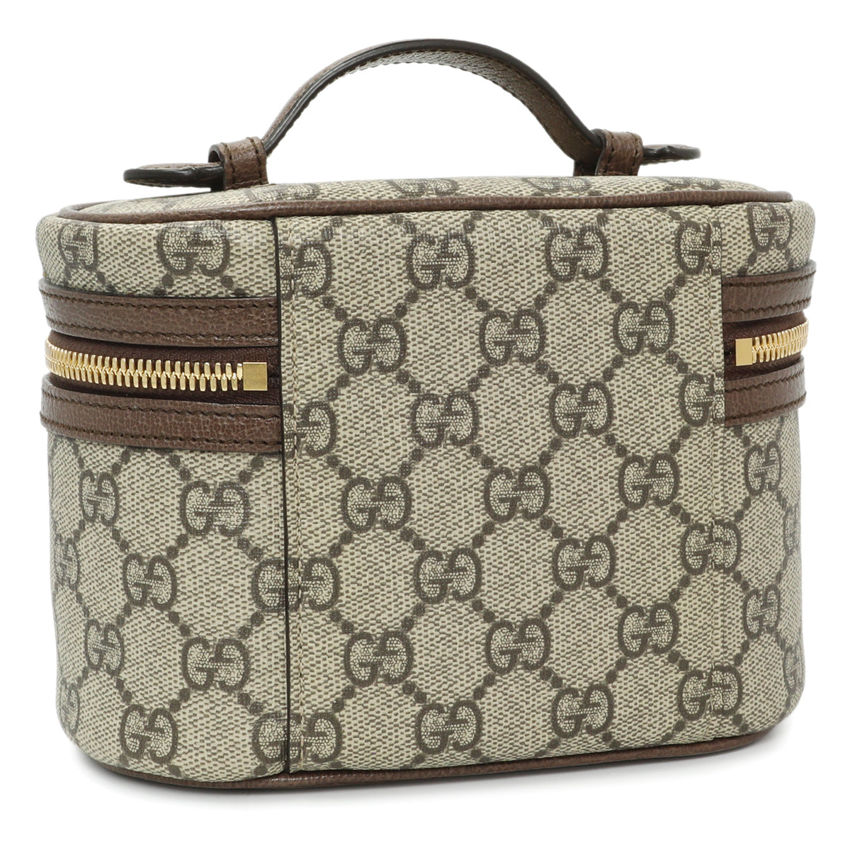 Gucci Beige Ebony New Acero GG Supreme Monogram Textured Calfskin Web Ophidia Vanity Cosmetic Case Accessories Chanel