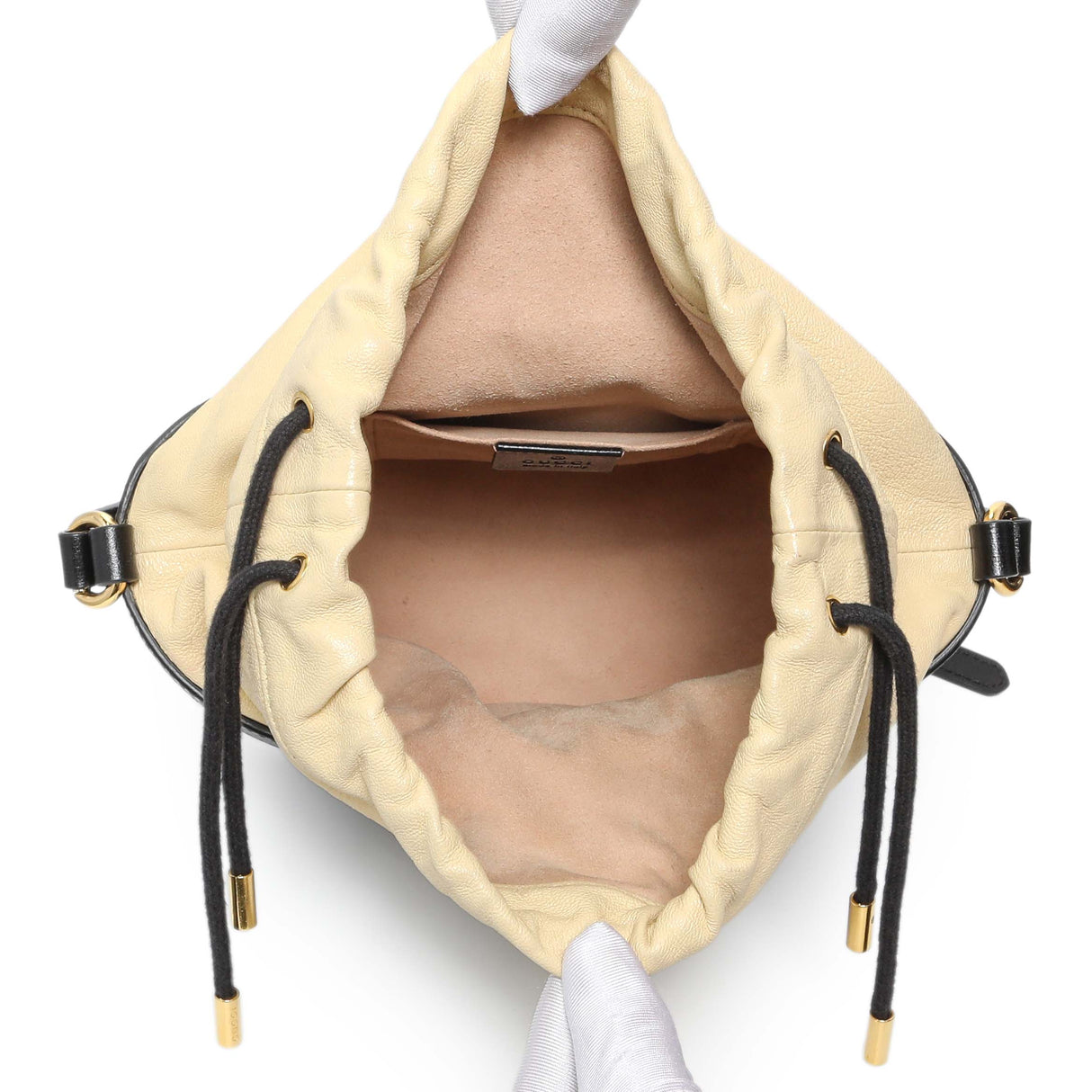 Gucci Black Beige Calfskin Horsebit 1955 Drawstring Bucket Bag Handbags Gucci