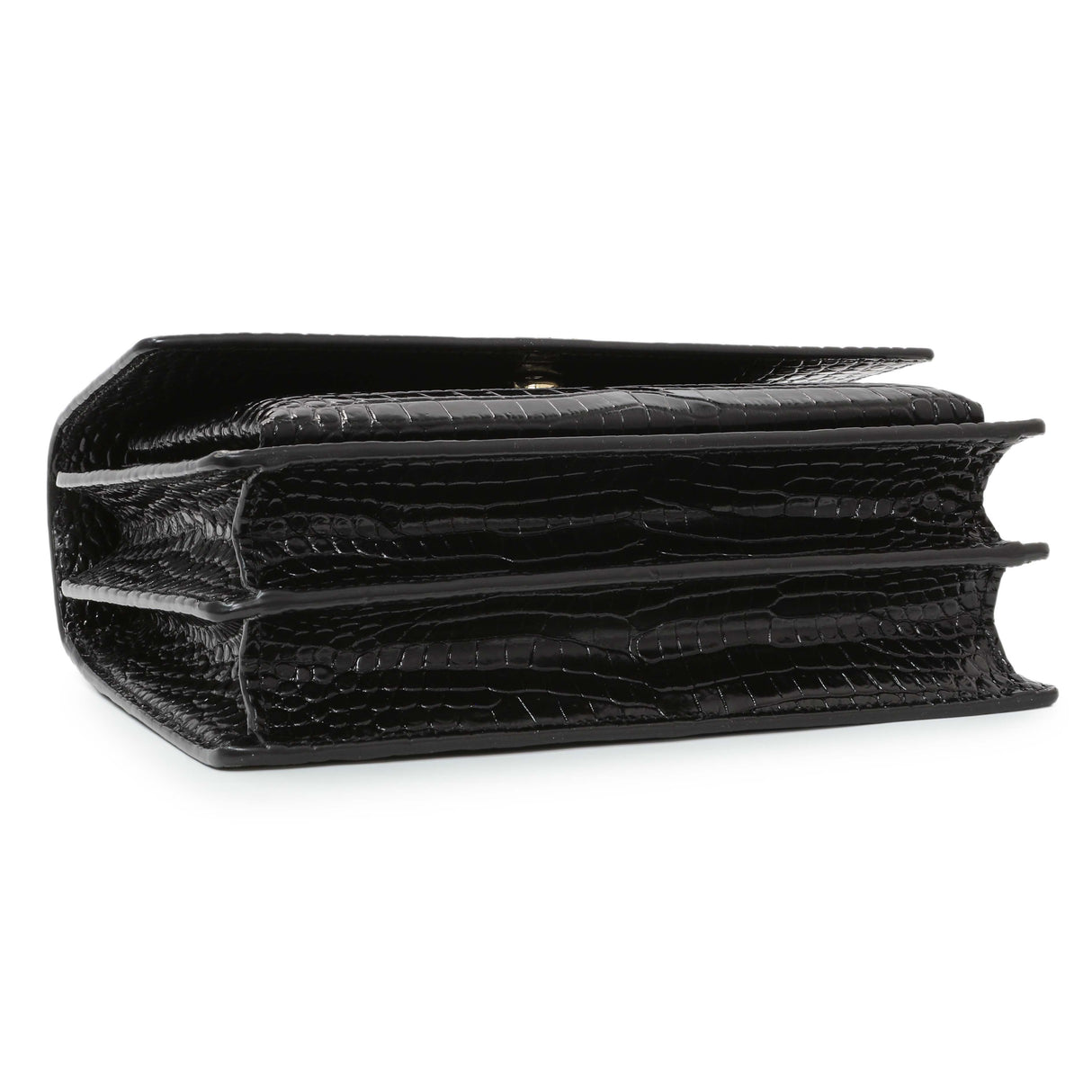 Saint Laurent Black Crocodile Embossed Calfskin Medium Monogram Sunset Handbags Saint Laurent