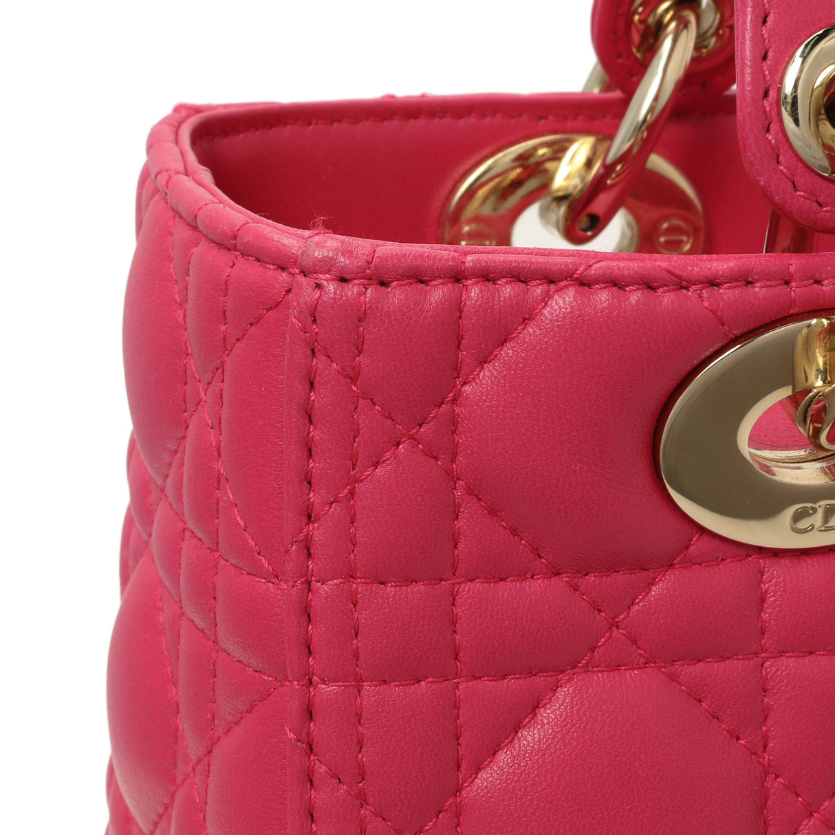 Christian Dior Pink Lambskin Cannage Medium Lady Dior Handbags Christian Dior