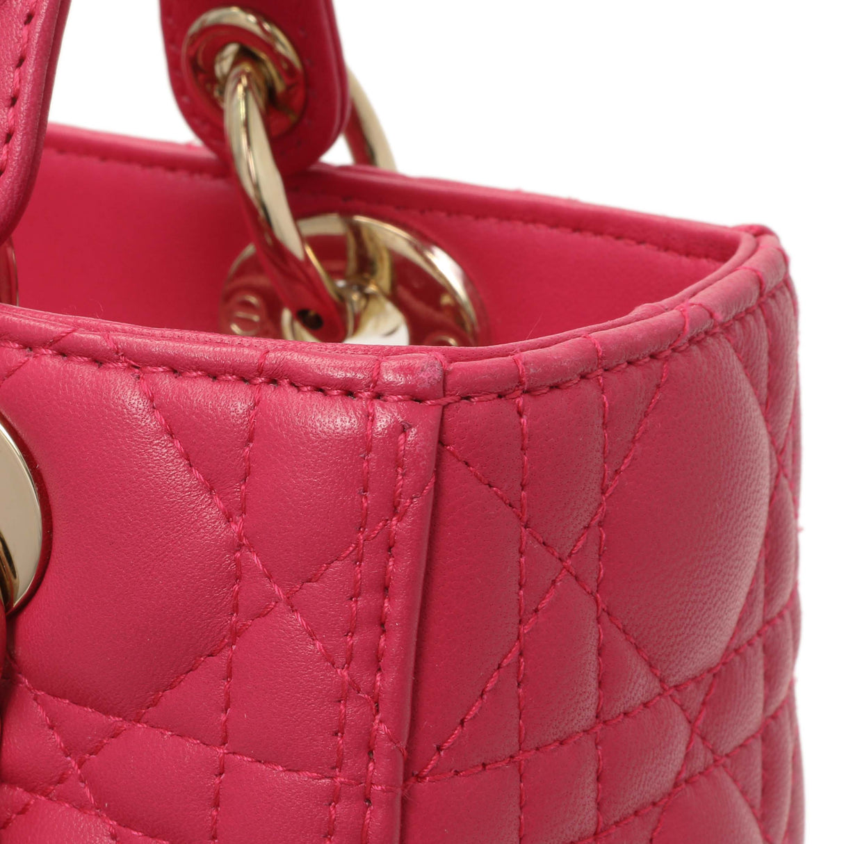 Christian Dior Pink Lambskin Cannage Medium Lady Dior Handbags Christian Dior