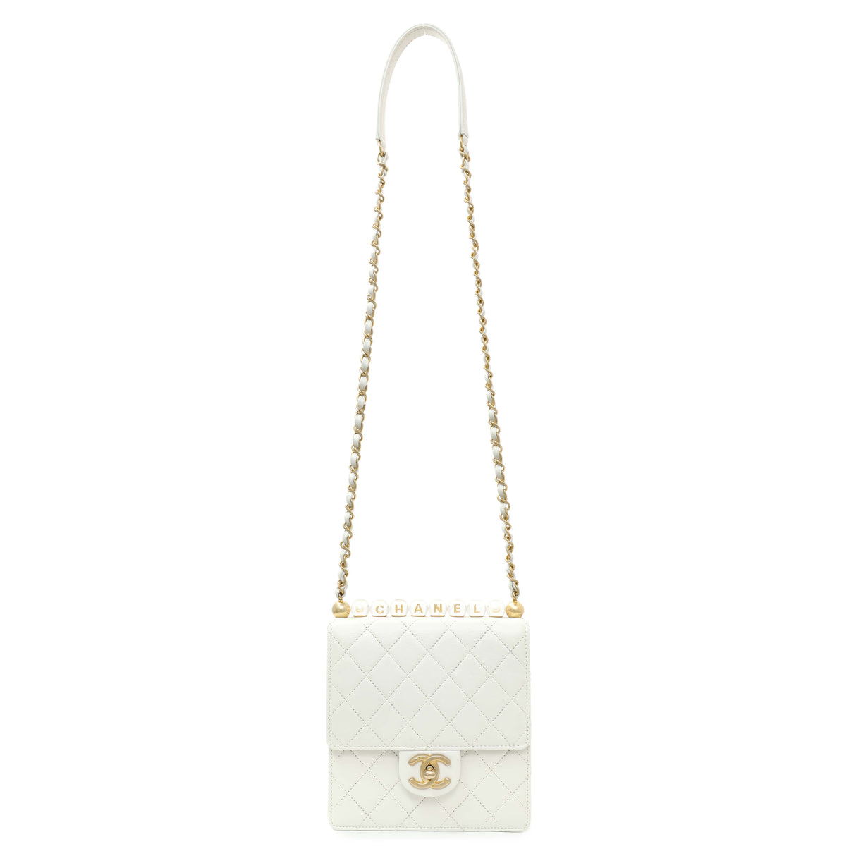 Chanel White Small Chic Pearls Flap Crossbody Bag Handbags Chanel
