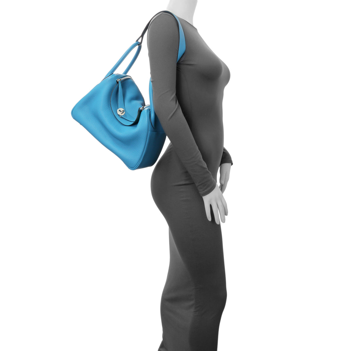 Hermes Blue Taurillon Clemence Lindy 30 Handbags Hermes