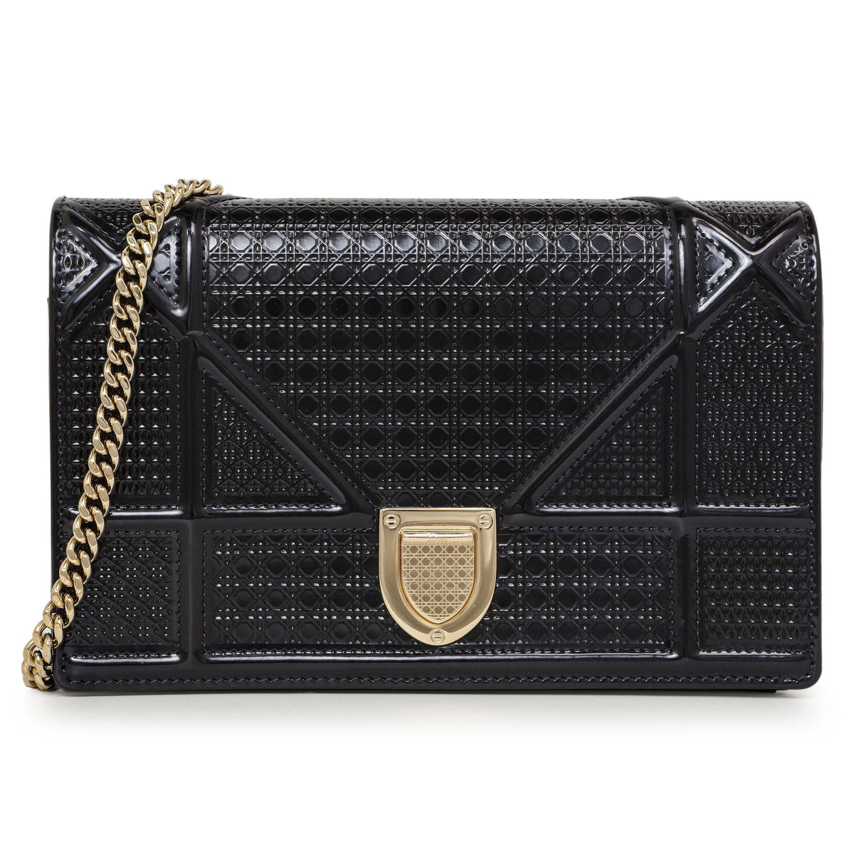 Christian Dior Navy Patent Micro-Cannage Diorama Wallet on Chain Handbags Christian Dior