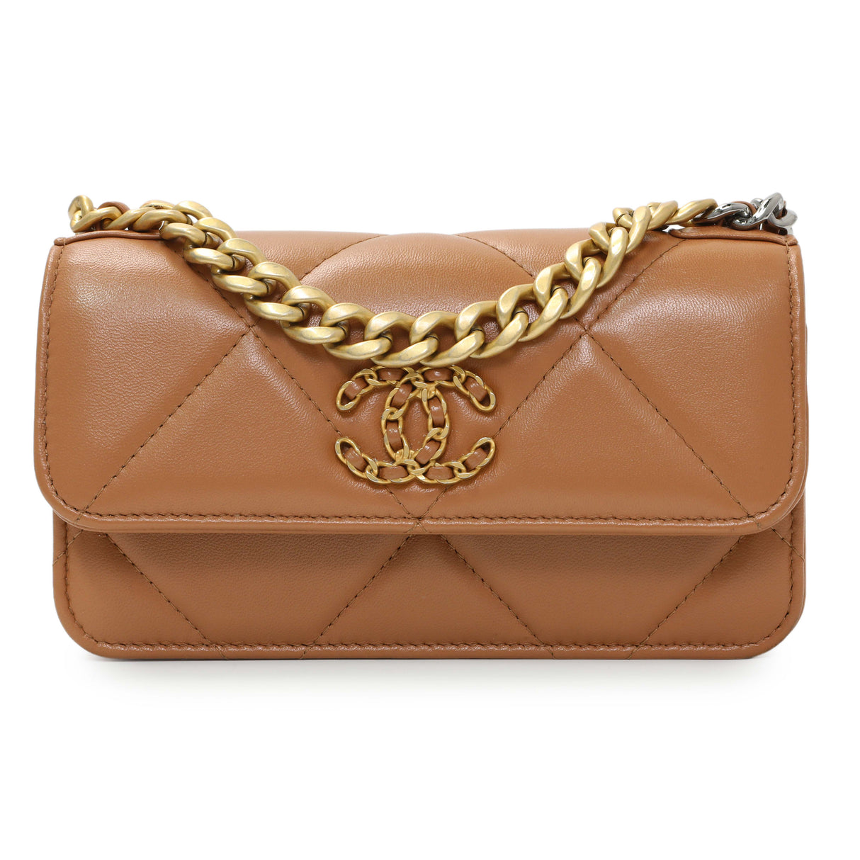 Chanel Brown Lambskin Quilted Chanel 19 Glasses Case With Chain Handbags Chanel