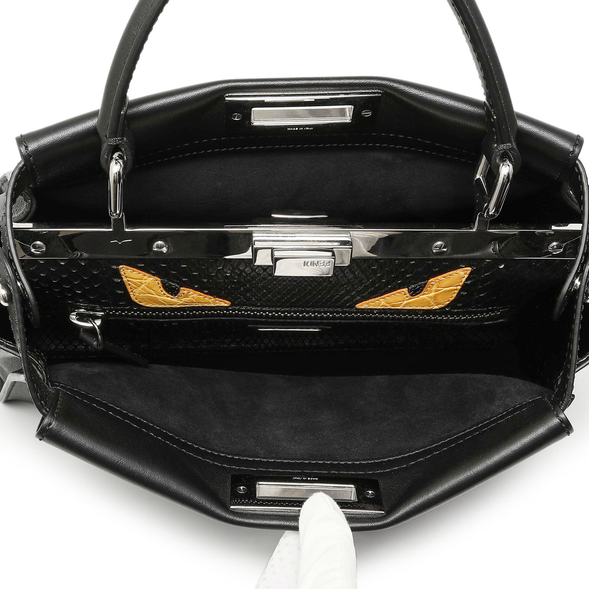Fendi Black Vitello Seta Snakeskin Crocodile Monster Eyes Medium Peekaboo Iconic Satchel Handbags Fendi