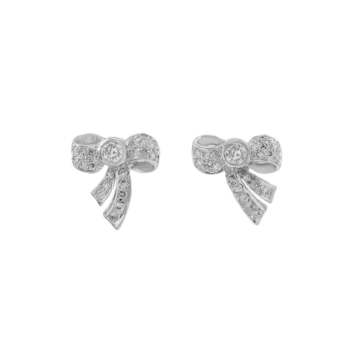 18K White Gold 0.38 Carat Diamond Bow Earrings Modaselle