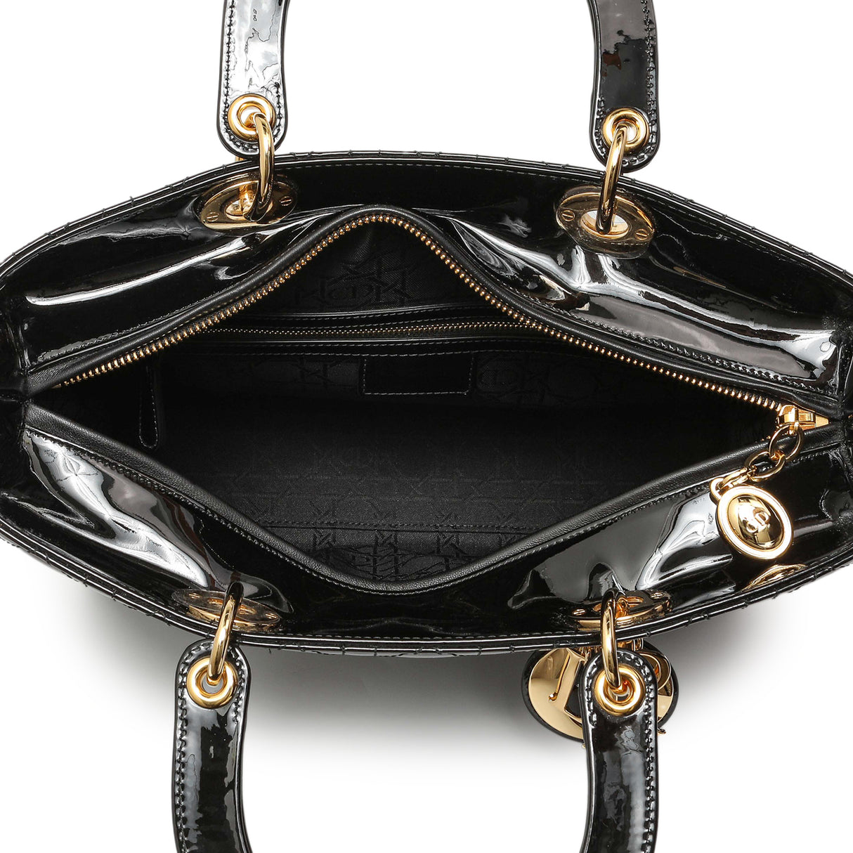 Christian Dior Black Patent Cannage Large Lady Dior Handbags Christian Dior