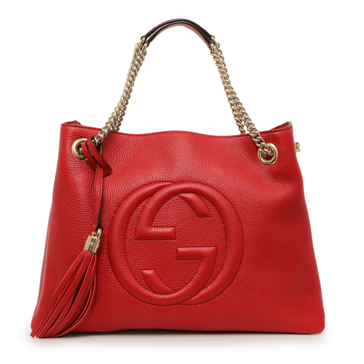 Gucci Red Pebbled Calfskin Medium Soho Chain Shoulder Bag Handbags Gucci