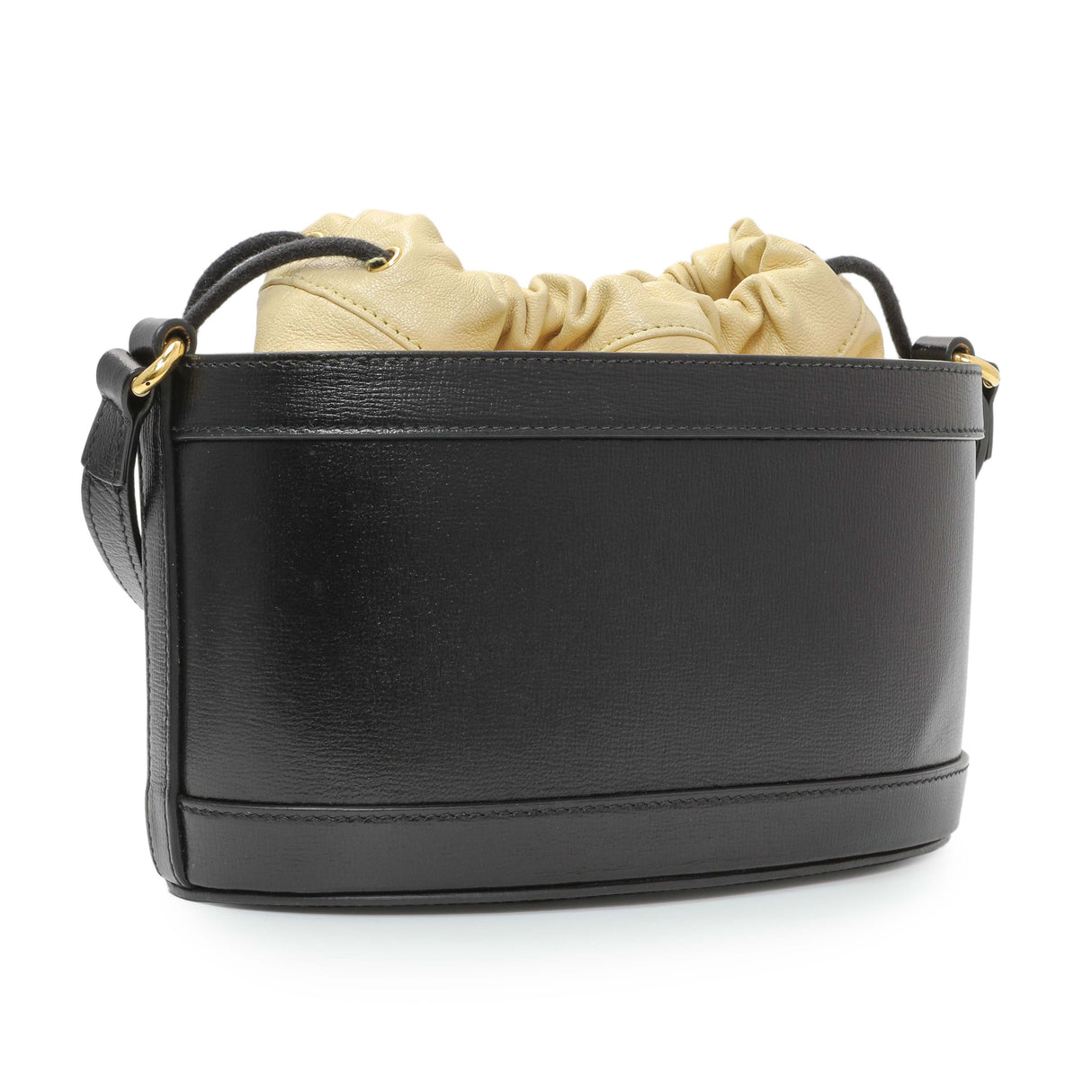 Gucci Black Beige Calfskin Horsebit 1955 Drawstring Bucket Bag Handbags Gucci