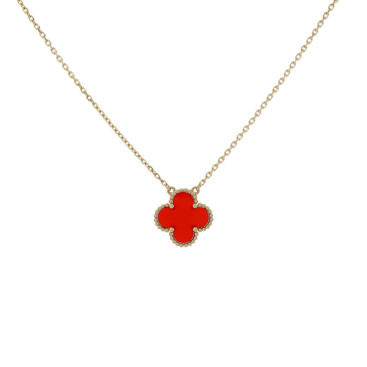 Van Cleef & Arpels 18K Yellow Gold Carnelian Vintage Alhambra Pendant Necklace Designer Jewellery Van Cleef and Arpels