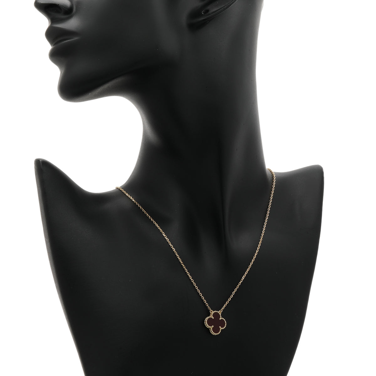 Van Cleef & Arpels 18K Yellow Gold Carnelian Vintage Alhambra Pendant Necklace Designer Jewellery Van Cleef and Arpels
