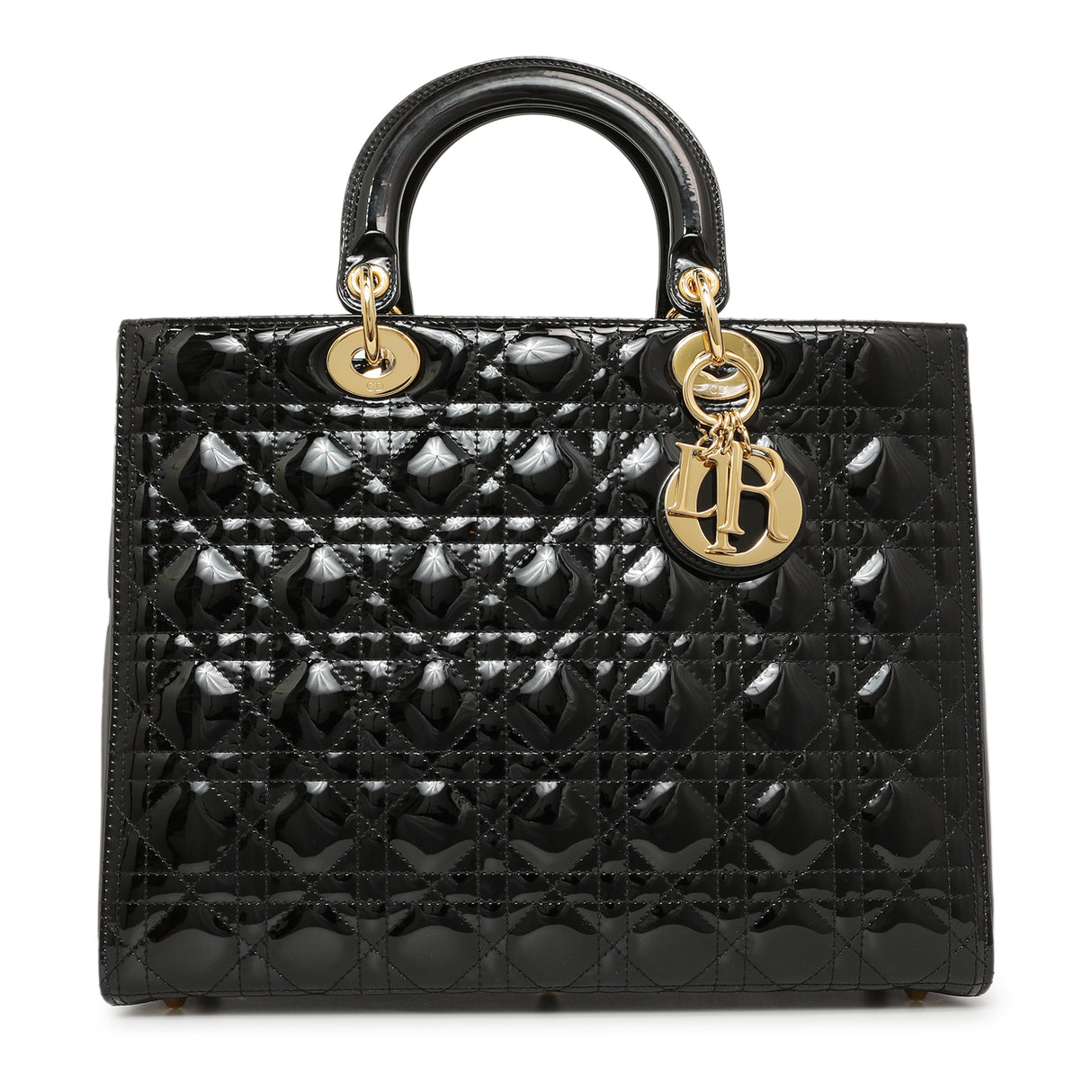 Christian Dior Black Patent Cannage Large Lady Dior Handbags Christian Dior