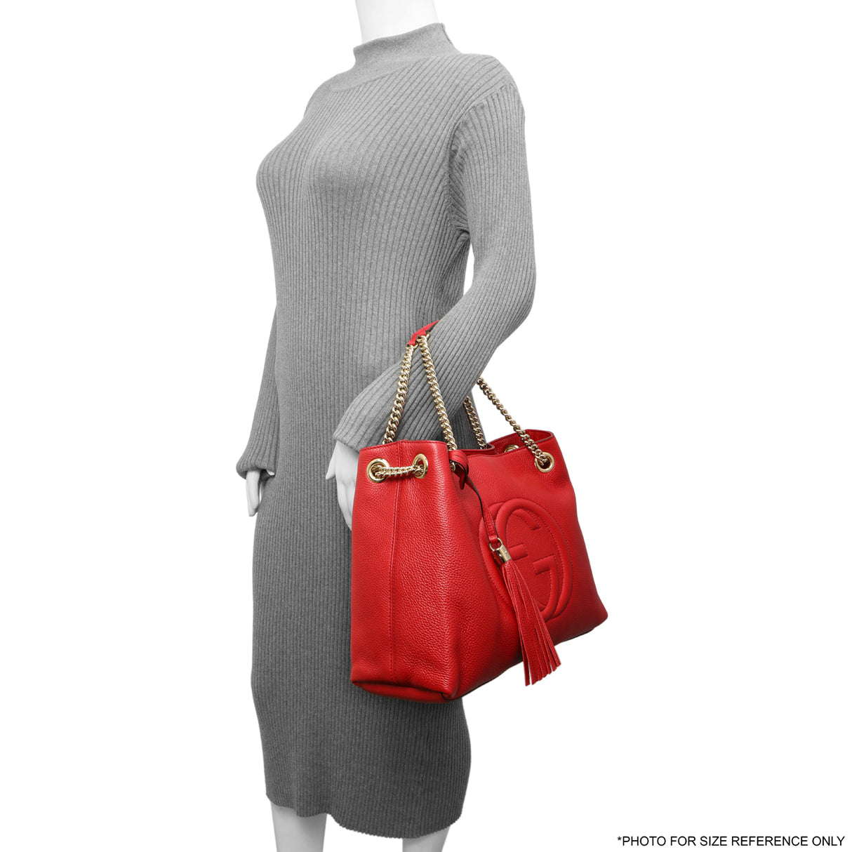 Gucci Red Pebbled Calfskin Medium Soho Chain Shoulder Bag Handbags Gucci