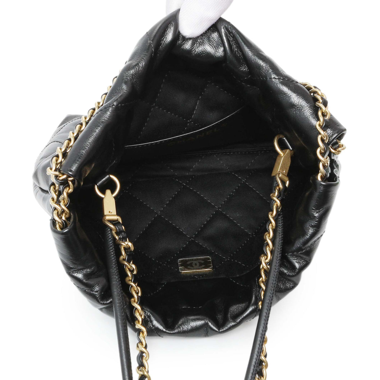 Chanel Black Shiny Calfskin Quilted Mini Chanel 22 Handbags Chanel