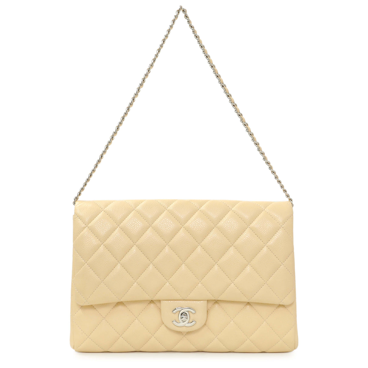 Chanel Beige Quilted Caviar Clutch With Chain Flap Handbags Chanel