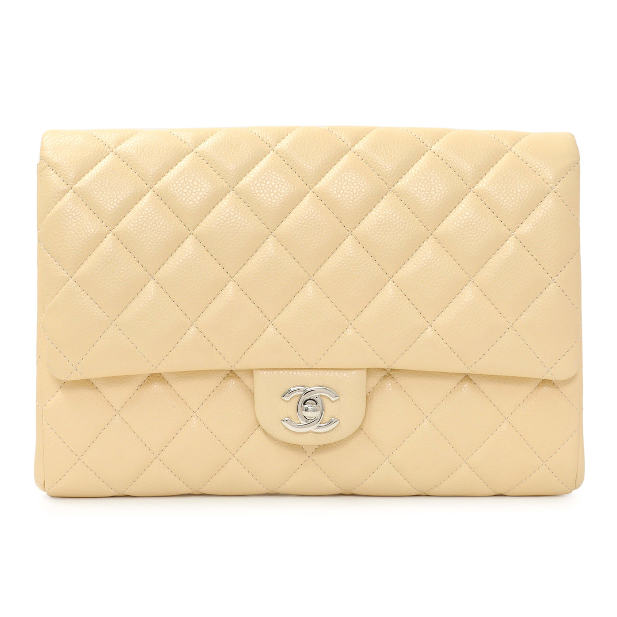 Chanel Beige Quilted Caviar Clutch With Chain Flap Handbags Chanel