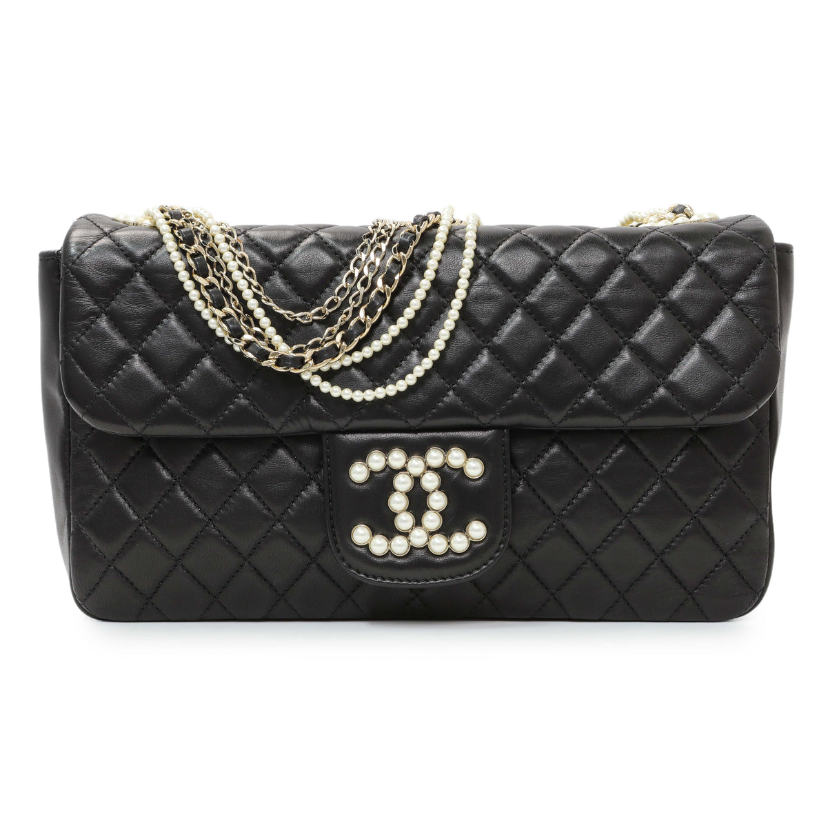 Chanel Black Lambskin Quilted Medium Westminster Pearl Flap Handbags Chanel