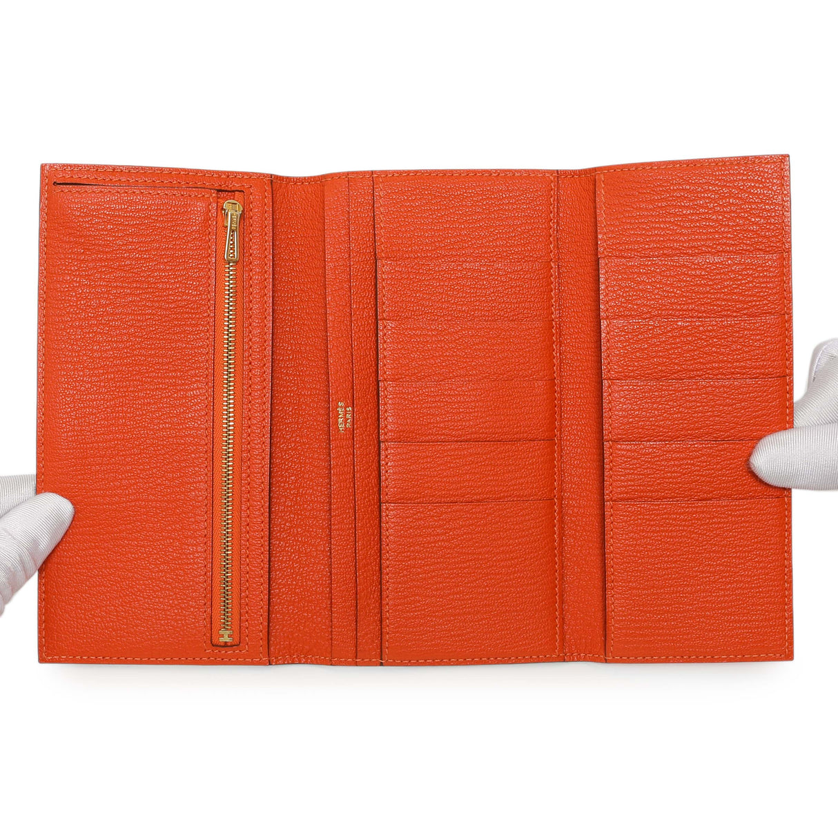 Hermes Orange Chevre Tri-Fold Bearn Wallet Accessories Hermes