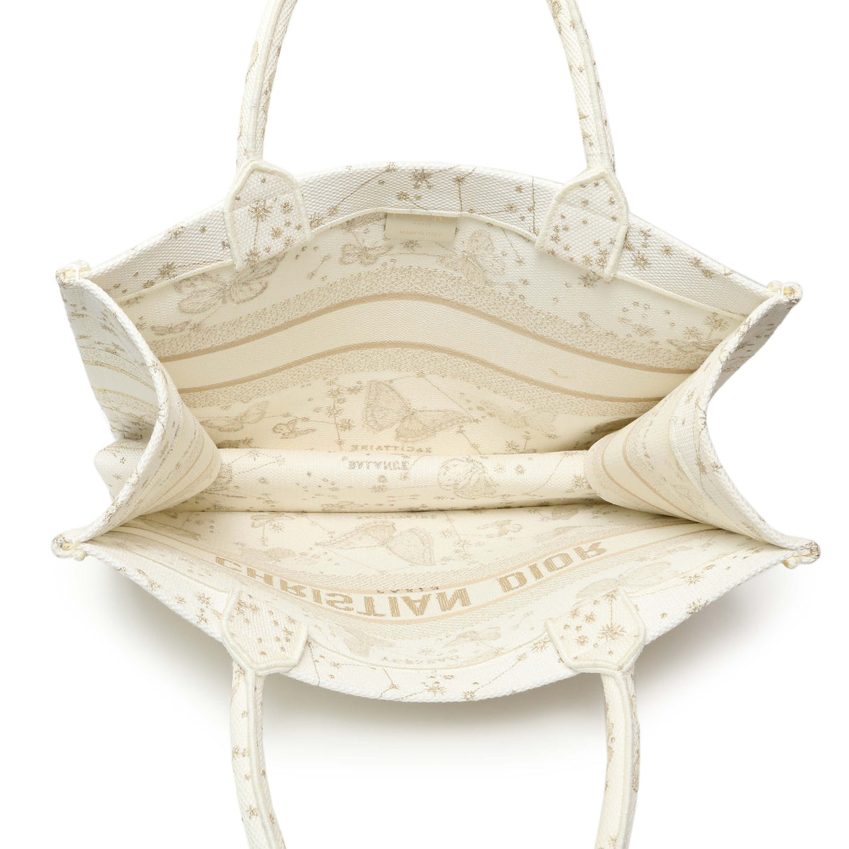 Christian Dior White Gold Canvas Embroidered Medium Zodiac Print Book Tote Handbags Christian Dior