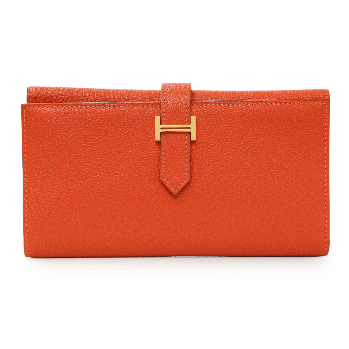Hermes Orange Chevre Tri-Fold Bearn Wallet Accessories Hermes