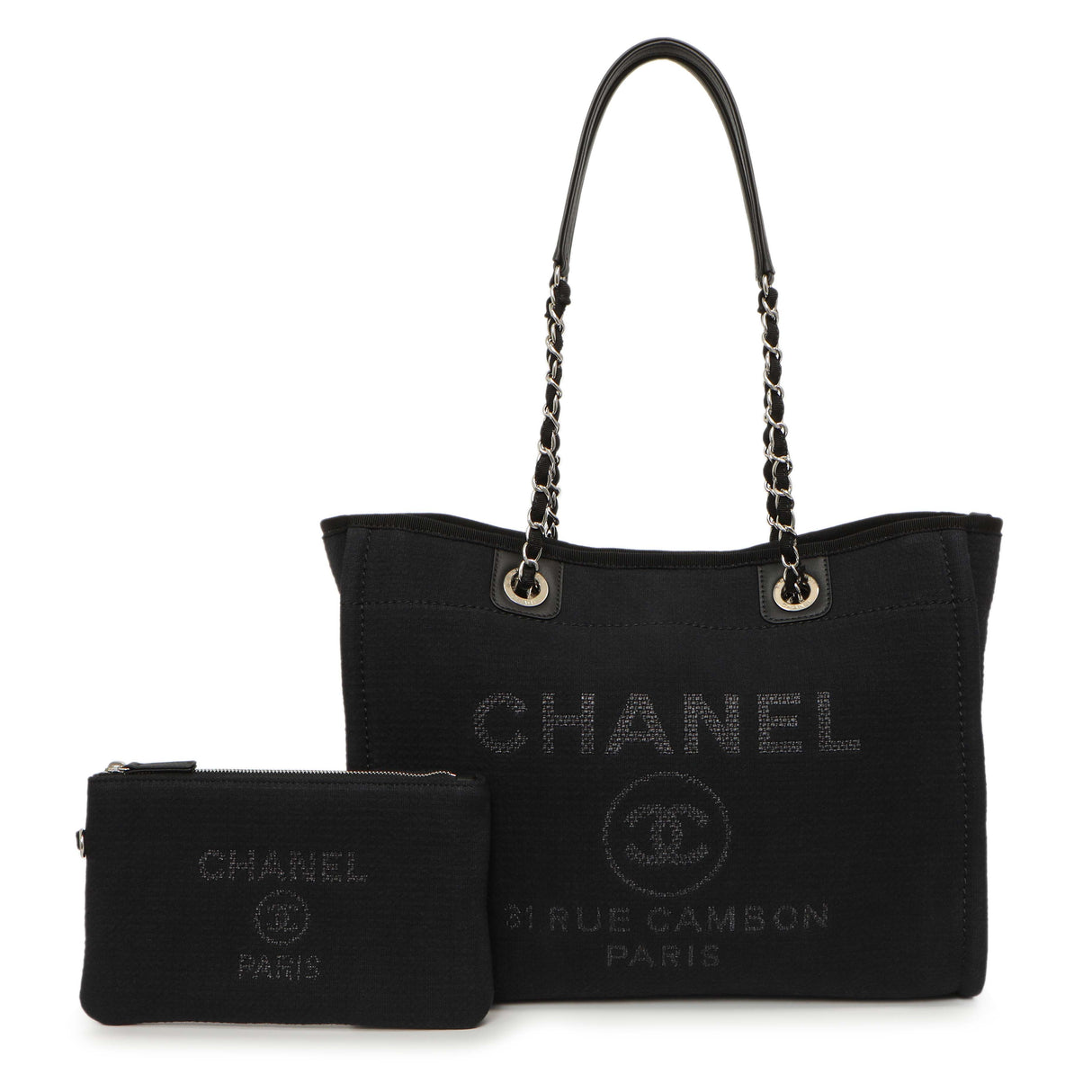 Chanel Black Canvas Small Deauville Tote Handbags Chanel