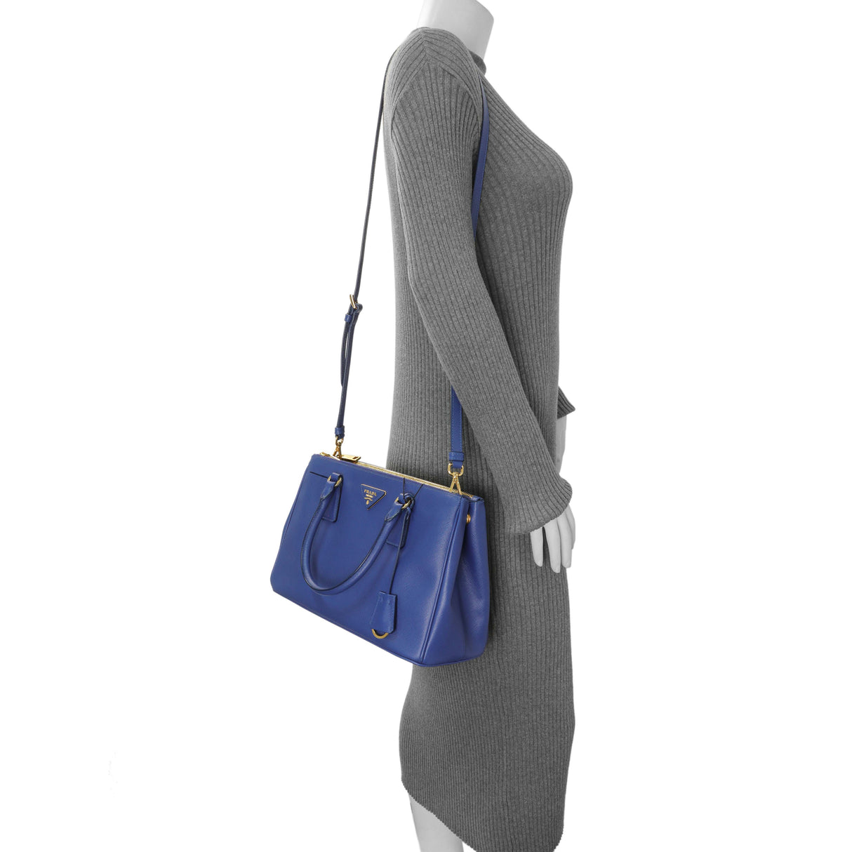 Prada Blue Saffiano Small Galleria Double Zip Tote Handbags Prada